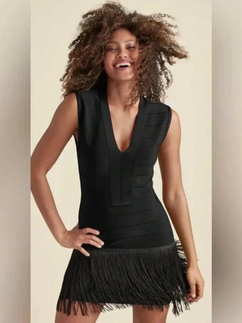 NWT Venus Black Bodycon Fringe Bandage Mini Dress